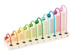 Wooden abacus with colorful beads and addition problems from 0+1 to 9+1.