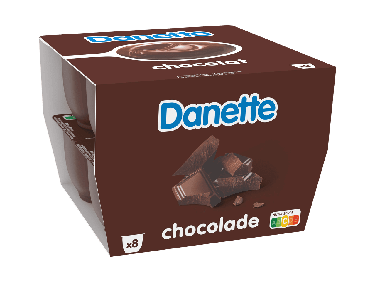 Packung mit 8 Schokoladenpuddings mit Nutri-Score B.