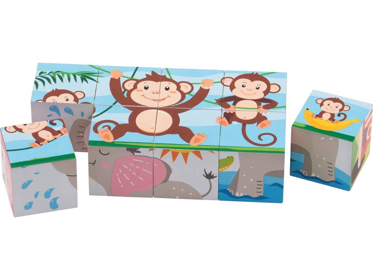 LUPILU® hariv puidust mänguasi: ahviteemaline pusle elevantide ja krokodillidega