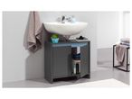 A modern dark gray bathroom Under Sink Storage Unit with a white sink and storage space.