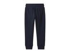Dark blue sweatpants with an elastic waistband and ribbed cuffs.