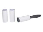 A lint roller with two replacement refills.