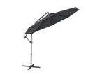 Dark grey cantilever parasol with an adjustable arm and cross base