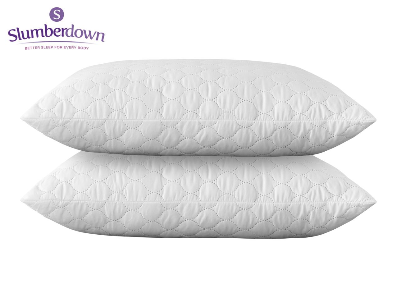 Two Sanderson hypoallergenic pillows stacked.