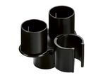 Black plastic holder with three cylindrical compartments, one of which is open.