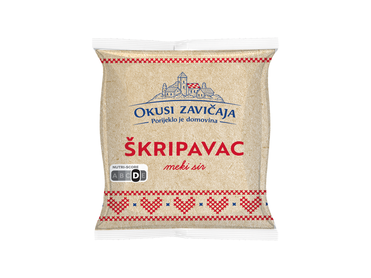 Okusi Zavičaja ŠKRIIPAVAC meki sir, pakiranje s Nutri-Score D oznakom.