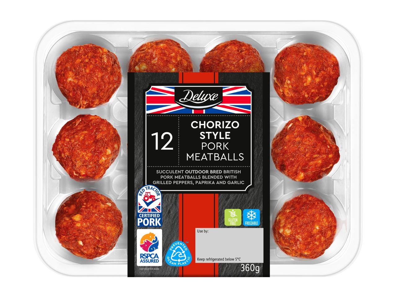 A pack of 12 chorizo style pork meatballs, 360g