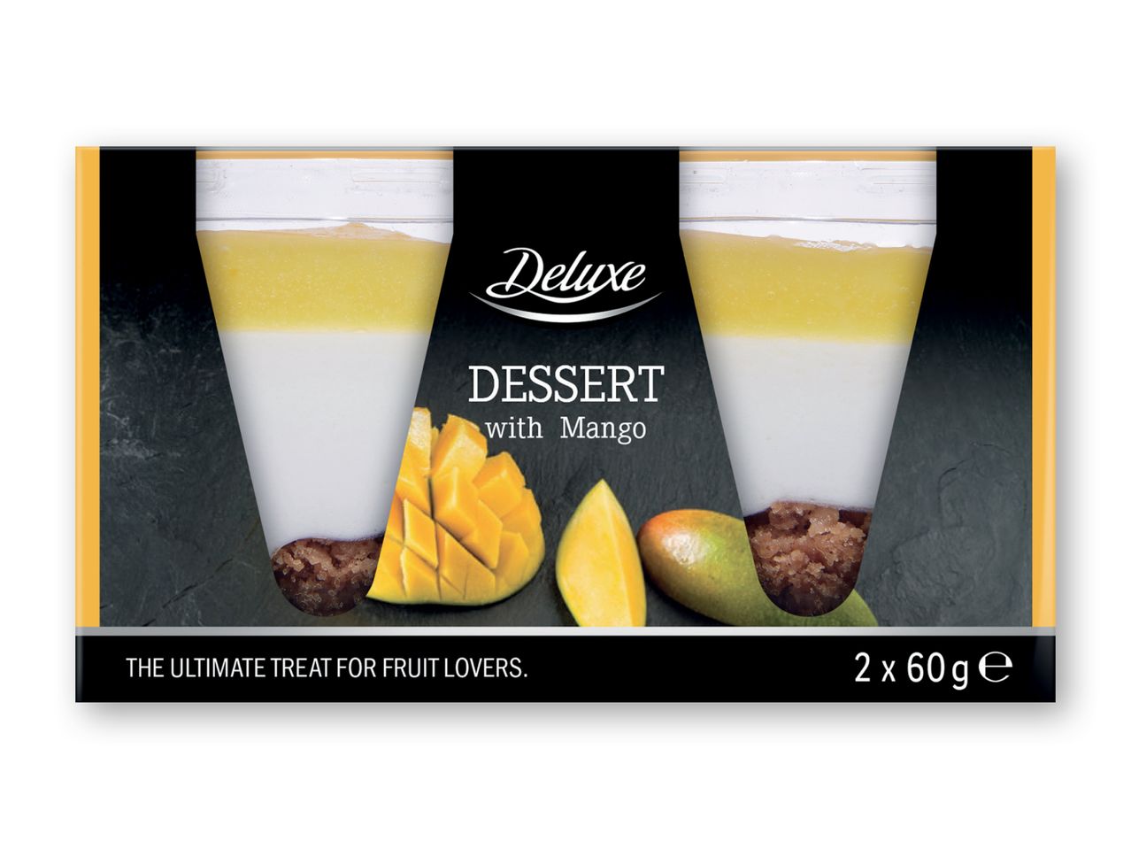 Deluxe dessert med mango i to glas.