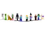 Nanofigs de Minecraft: Esqueleto, Creeper, Ocelote, Zombie Pigman, Enderman, Steve, Alex, Bruxa, Aldeão, Zombie e Lhama.