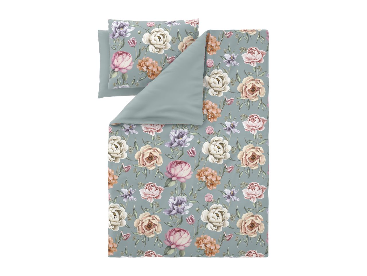 Floral duvet cover set with a light blue background and various colored flowers.