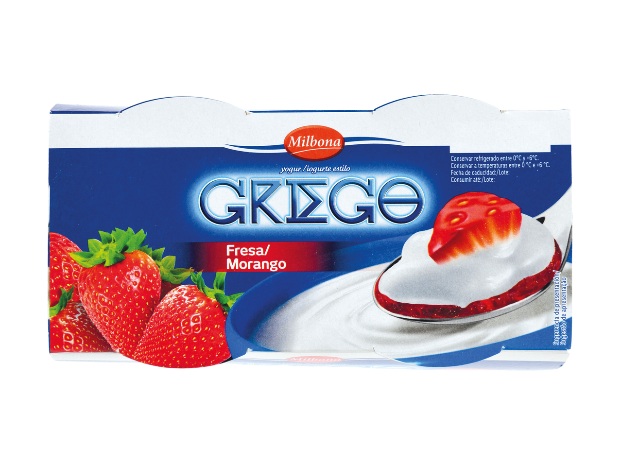 Iogurte Milbona Griego com morango.