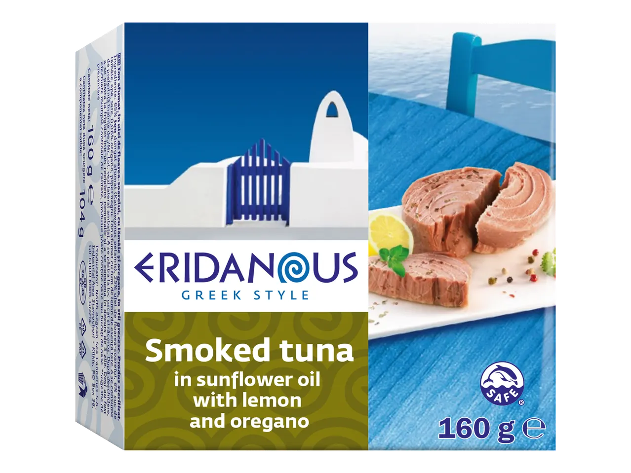 Thon fumé à l'huile de tournesol avec citron et origan, style grec, 160 g.