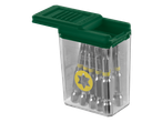 Parkside® bitset in een transparante doos met groene deksel.