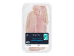 Filets de pangasius emballés avec certification ASC et étiquette Nutri-Score.