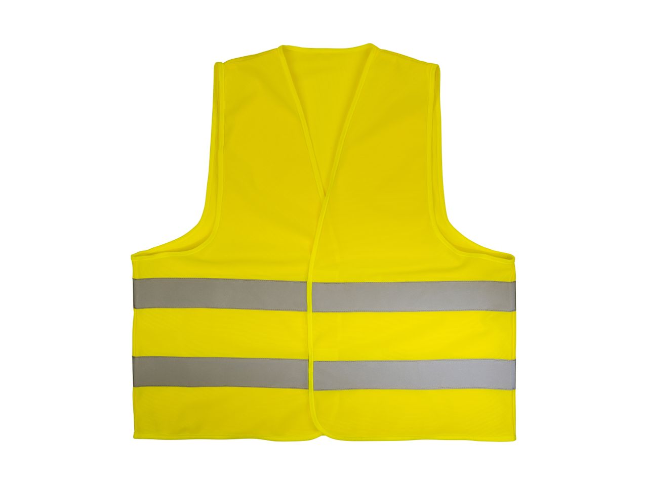 Gul sikkerhedsvest med to vandrette reflekterende striber.
