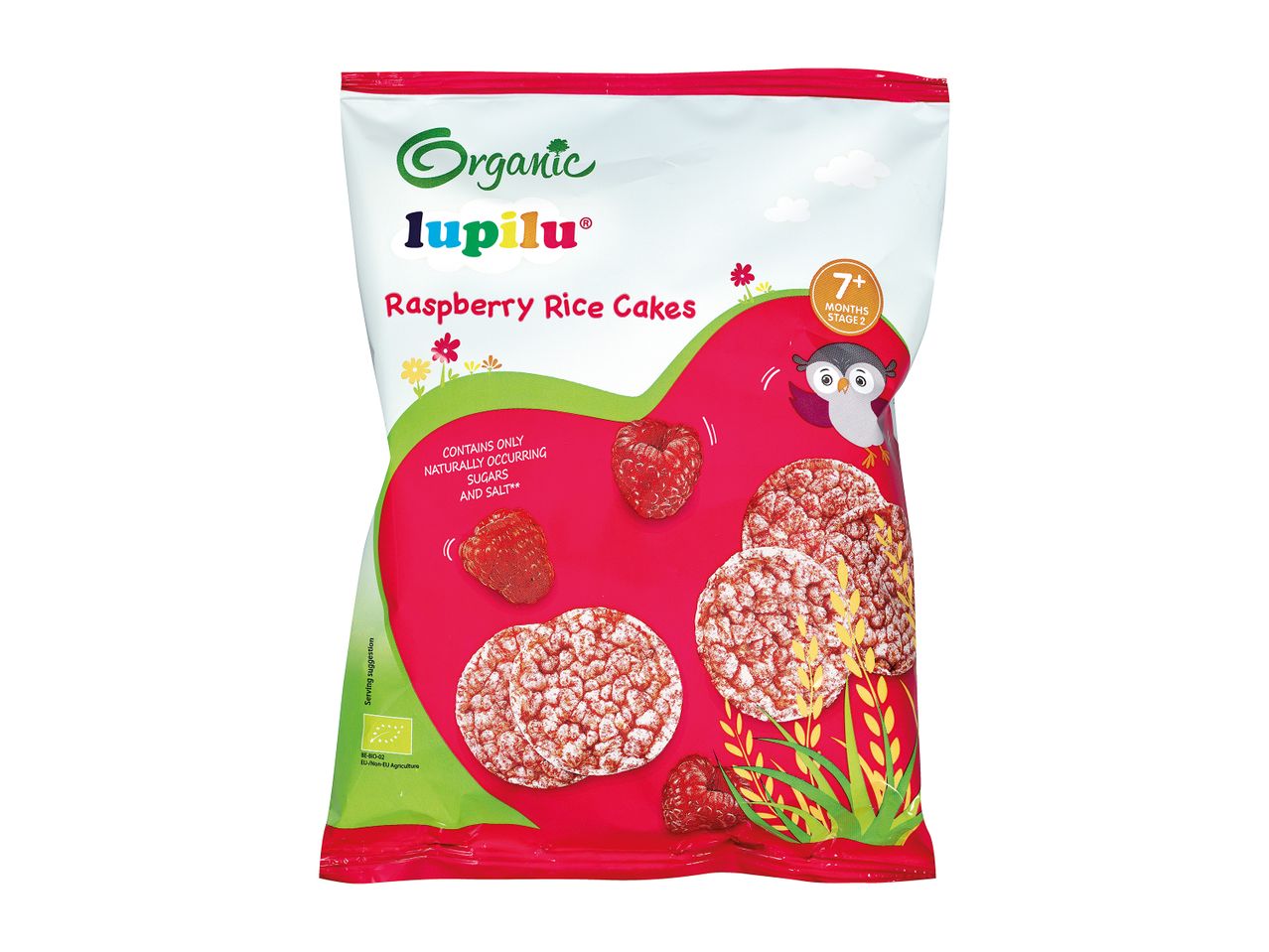 Lupilu organic raspberry rice cakes for babies from 7 months.