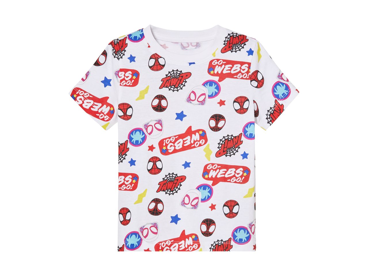En hvid børnet-shirt med Spider-Man print.