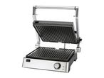 A commercial-style contact grill with adjustable temperature control.