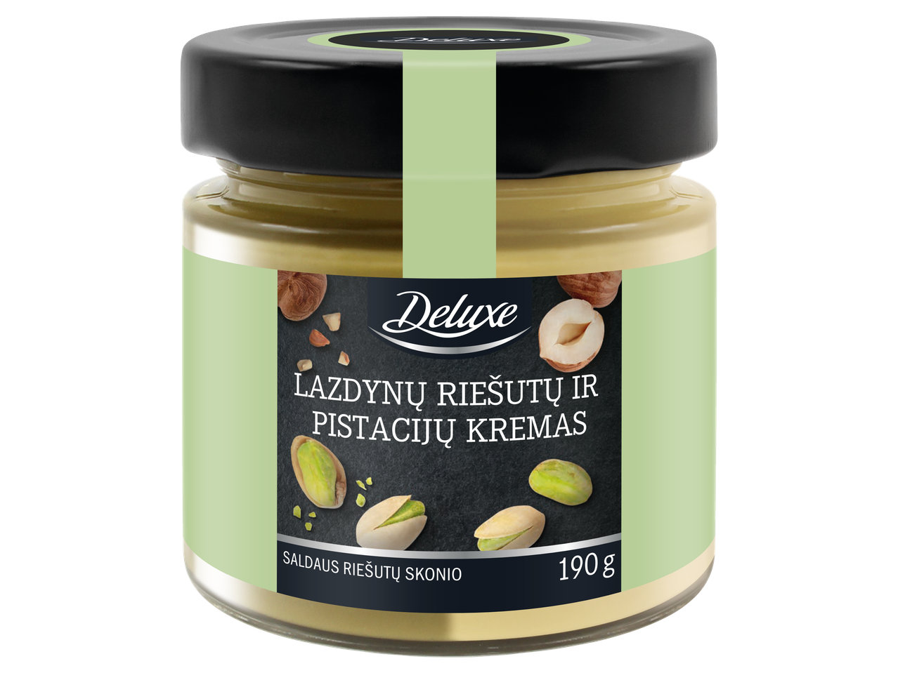 Deluxe lazdyno riešutų ir pistacijų kremas (190 g).