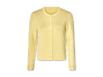 Gelber Cardigan mit Knöpfen.
