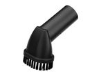 Black vacuum cleaner brush attachment with bristles, angled for cleaning various surfaces.