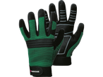 A pair of Parkside work gloves, green and black, are shown.
