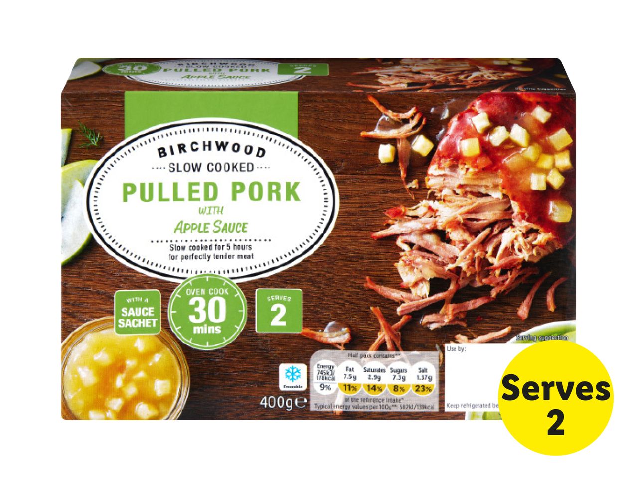 Pulled Pork, ready meal, serves 2.