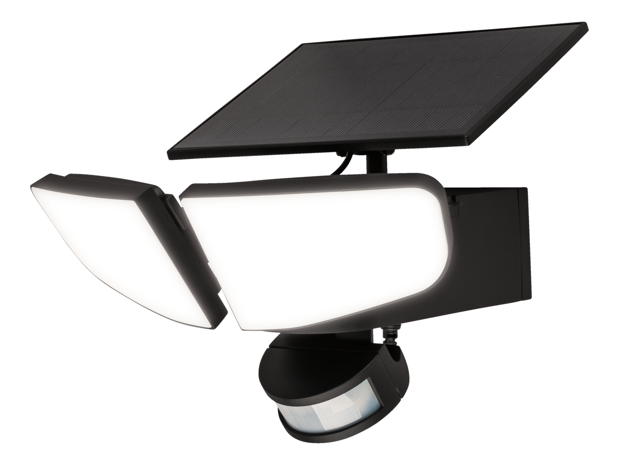 Proiector LED solar negru cu senzor de mișcare.