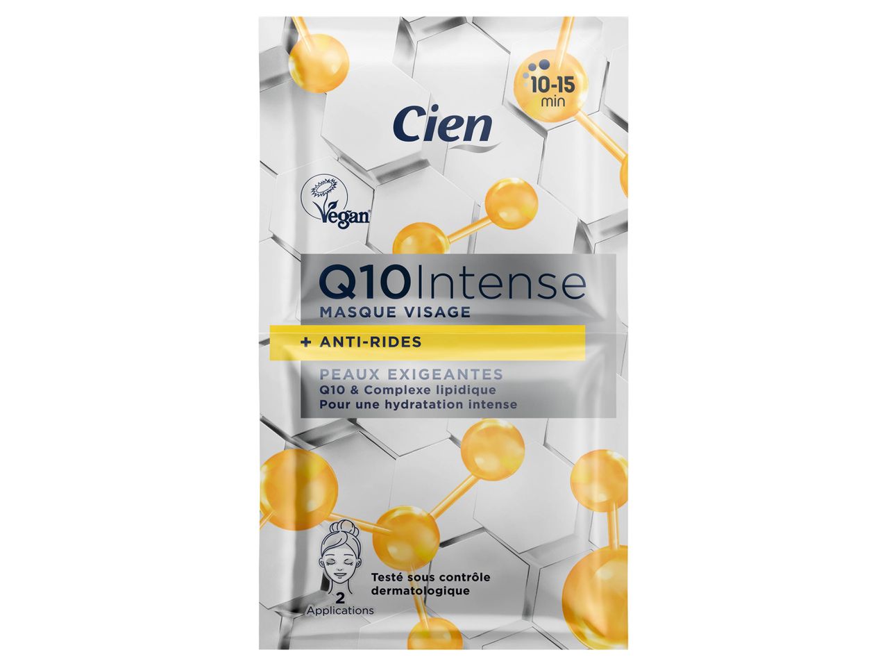 Masques visage Cien Q10 Intense, anti-rides, vegan.