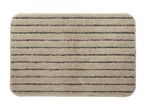 A beige bath mat with horizontal stripes.
