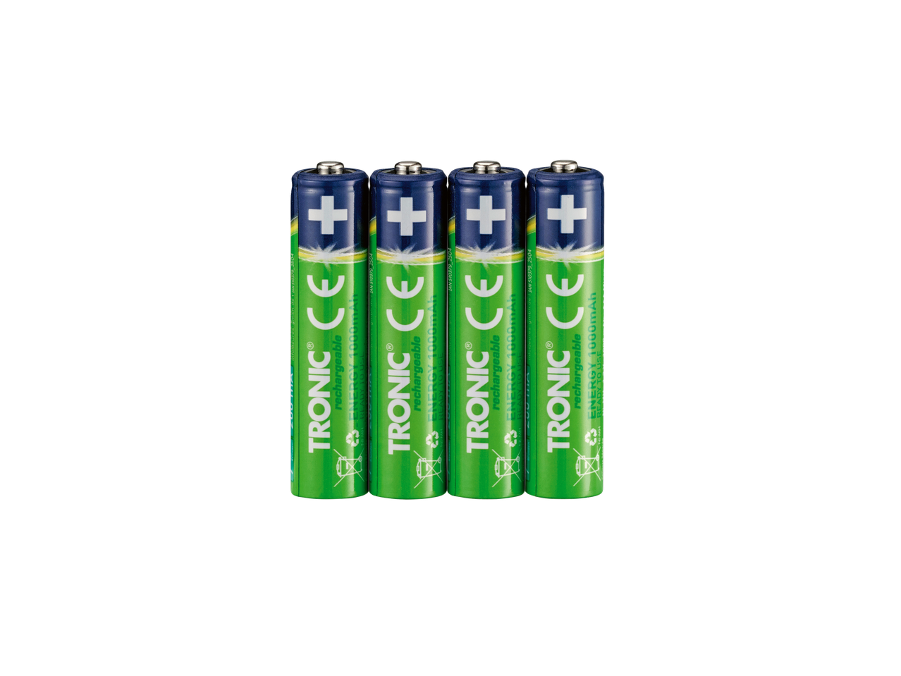 Fyra TRONIC CE+ laddningsbara batterier.