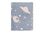 Blue blanket with space-themed patterns