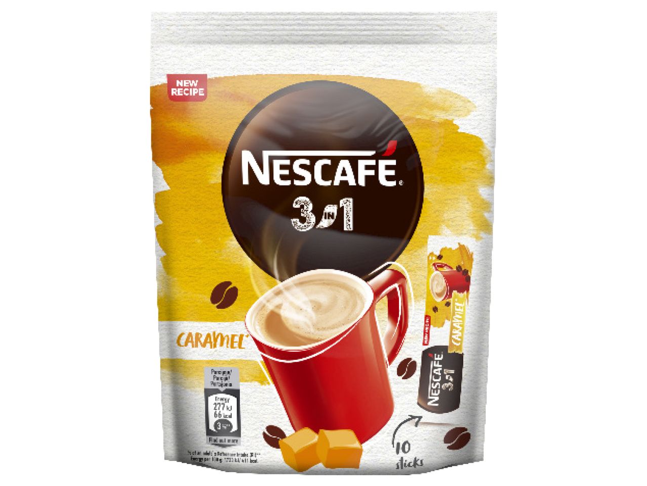 NESCAFÉ 3in1 Caramel kafijas maisījums ar 10 paciņām un jaunu recepti