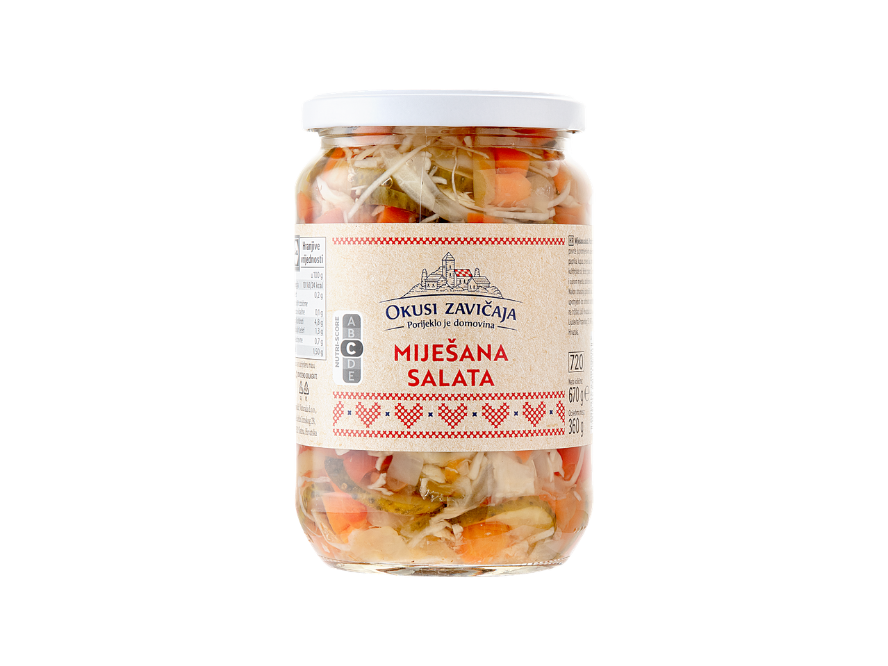 Staklenka miješane salate Okusi zavičaja s Nutri-Score C oznakom.