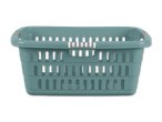 Ein blauer Wäschekorb aus Plastik mit zwei Griffen.