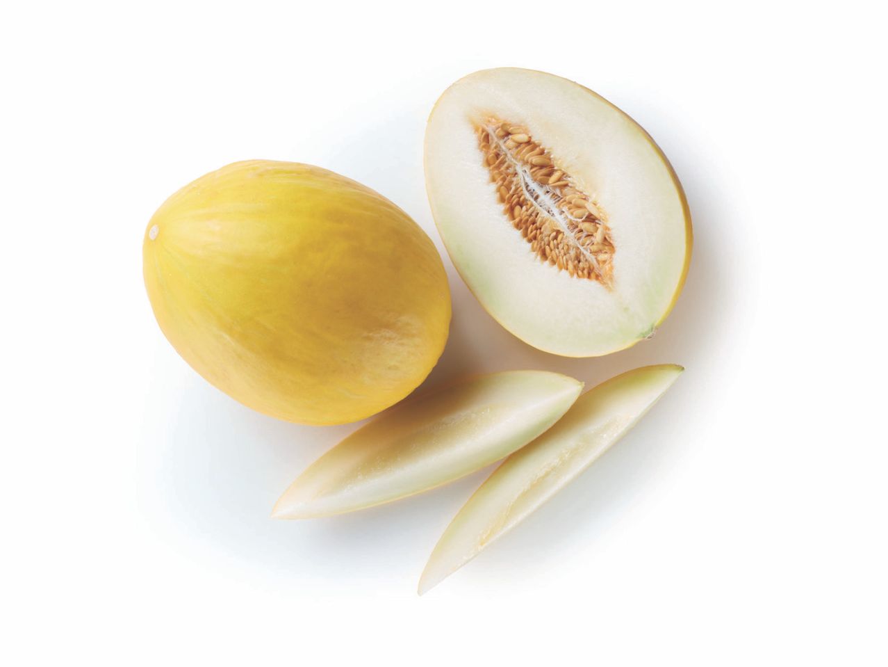 Whole and sliced yellow melon.