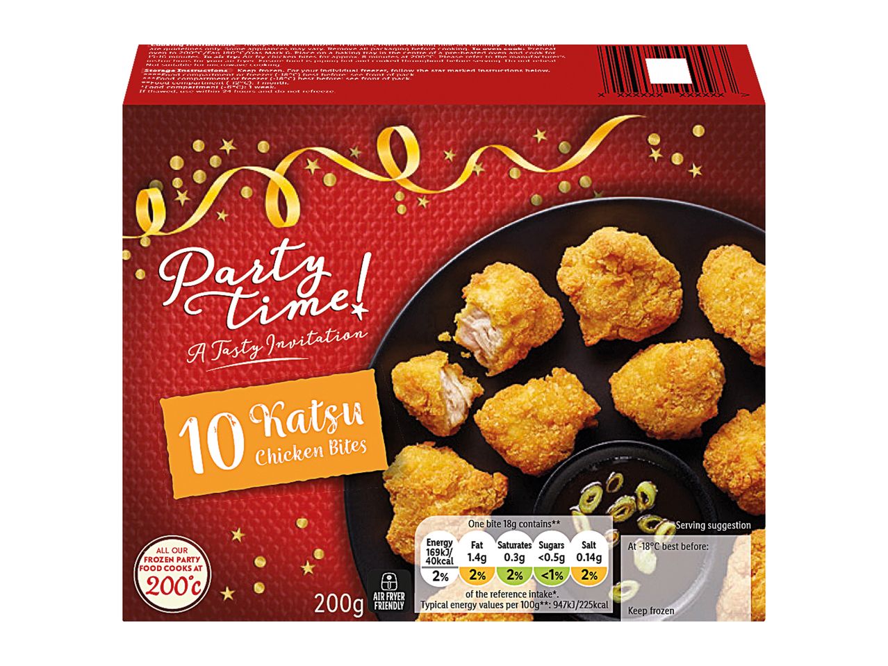 Party Time! 10 Katsu Chicken Bites, frozen party food, air fryer friendly.