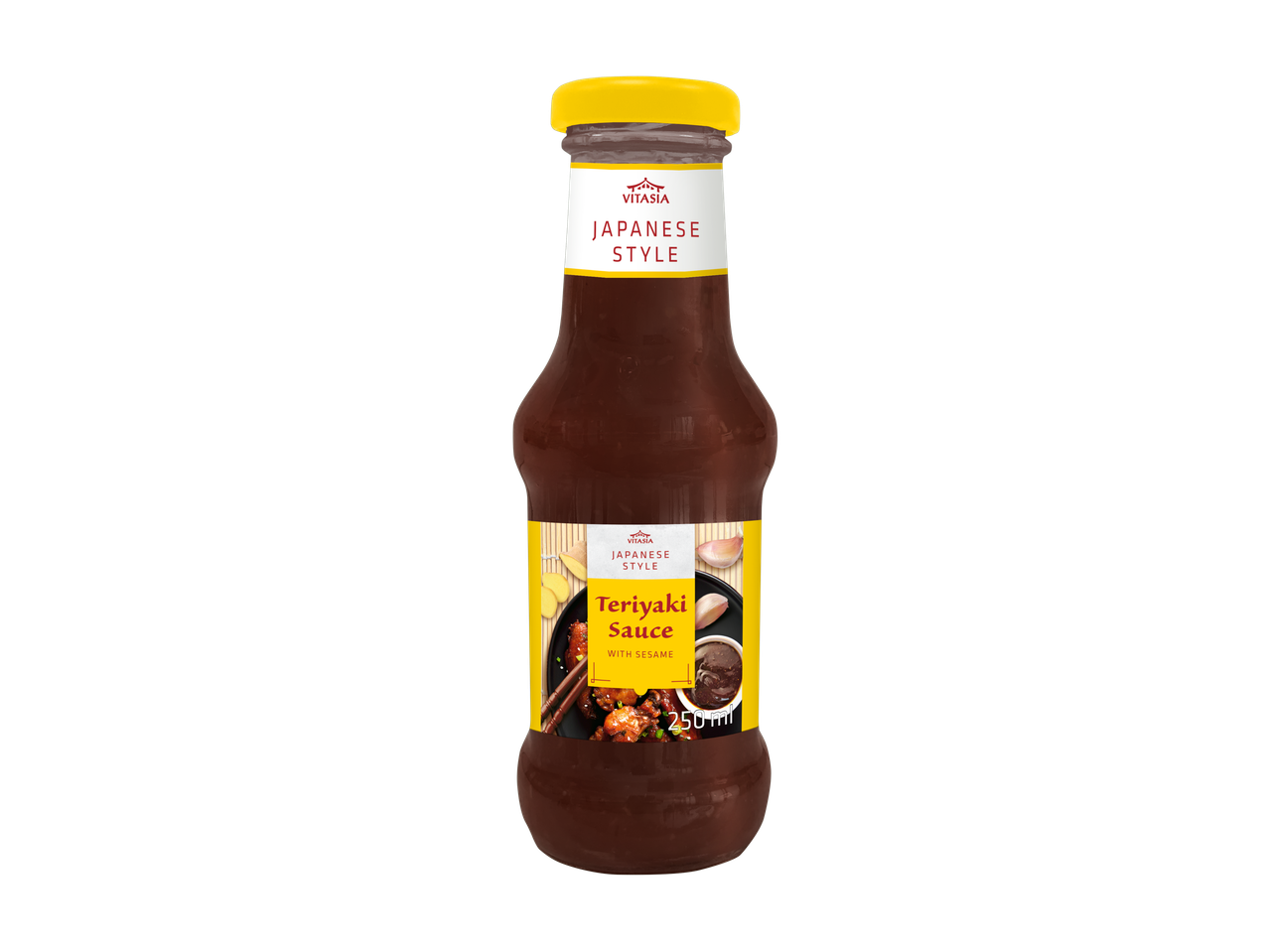 VITASIA Japanse stijl Teriyaki saus met sesam in een fles van 250 ml.