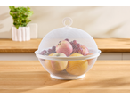 Cesto de fruta SILVERCREST com tampa, cheio de fruta variada numa superfície de madeira.