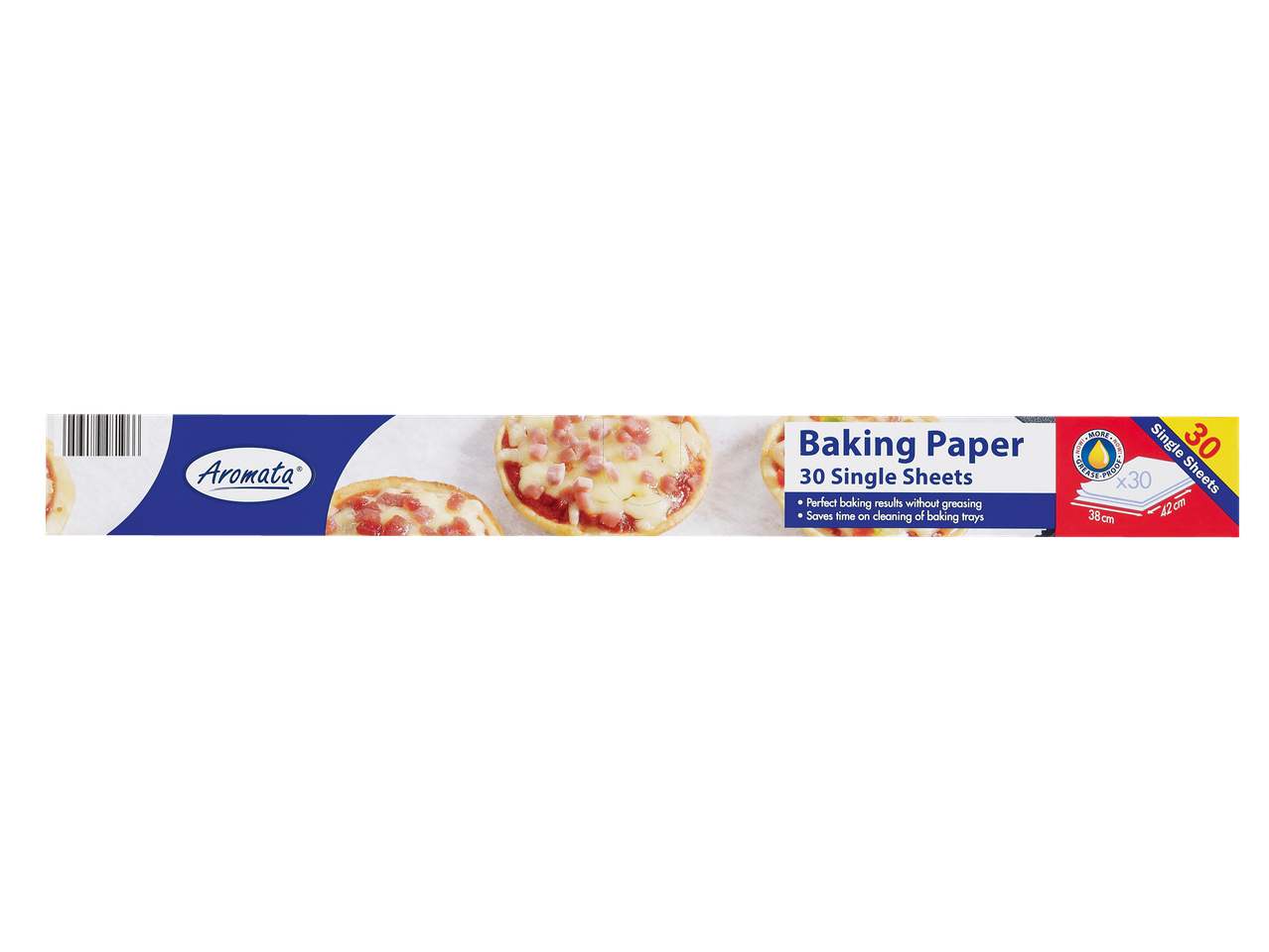 Papier cuisson Aromata, 30 feuilles individuelles, 38cm x 42cm, avec mini-pizzas.