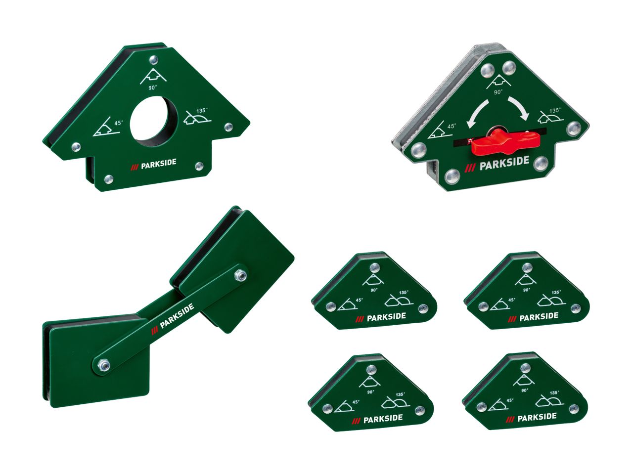 Satz von magnetischen Winkelhaltern in Dreiecks- und Quadratform.