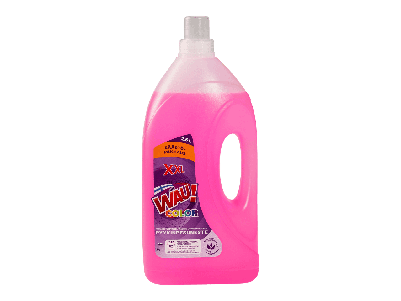 WAU! Color XXL-kokoinen nestemäinen pyykinpesuaine 2,5 litran pullossa.