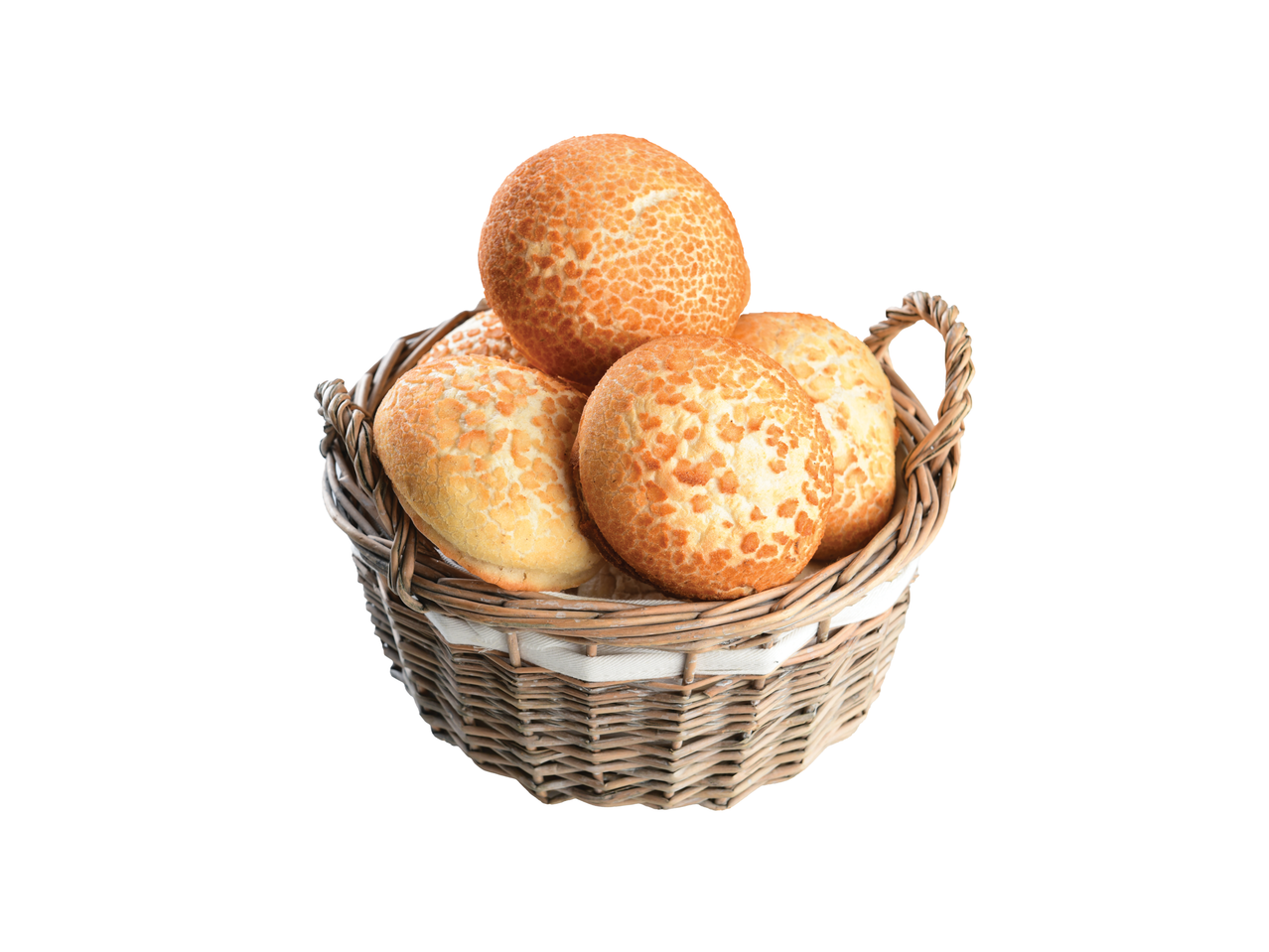 Cesta de pãezinhos recém-assados.