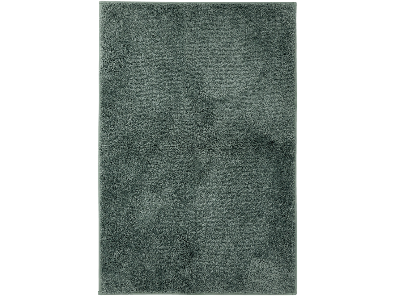 Tumši zaļš pūkains vannas paklājiņš.