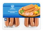 Two packs of mini smoked pork sausages, 320g total weight.