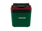 Ladă frigorifică cu acumulator PARKSIDE în verde și negru cu accente roșii.