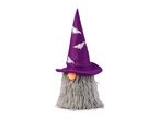 Halloween gnome with a purple wizard hat decorated with bats