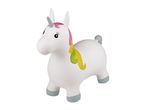 A white inflatable unicorn bouncy toy.