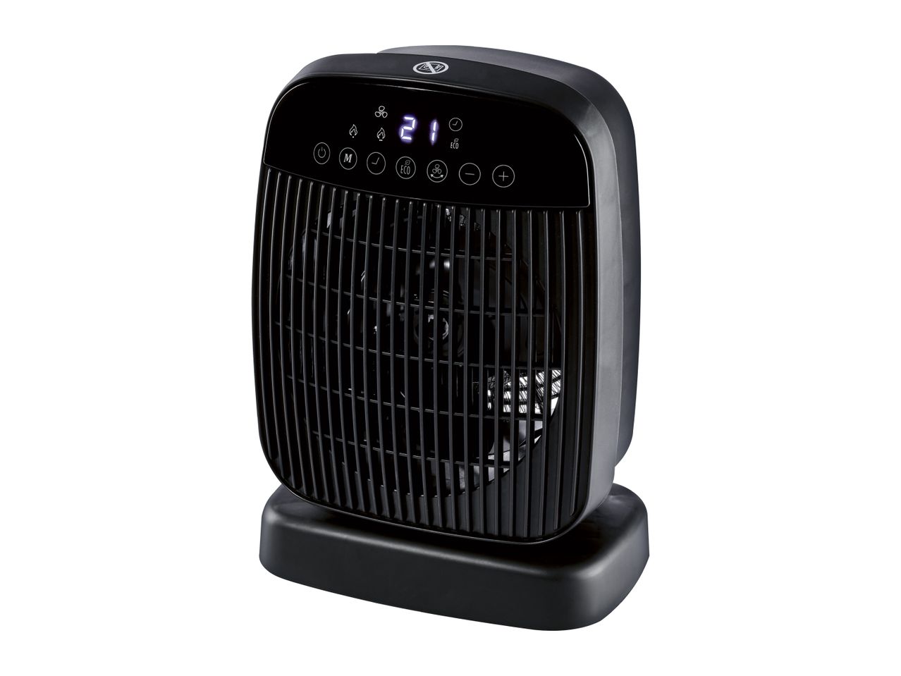 Black ceramic fan heater with digital display and touch controls