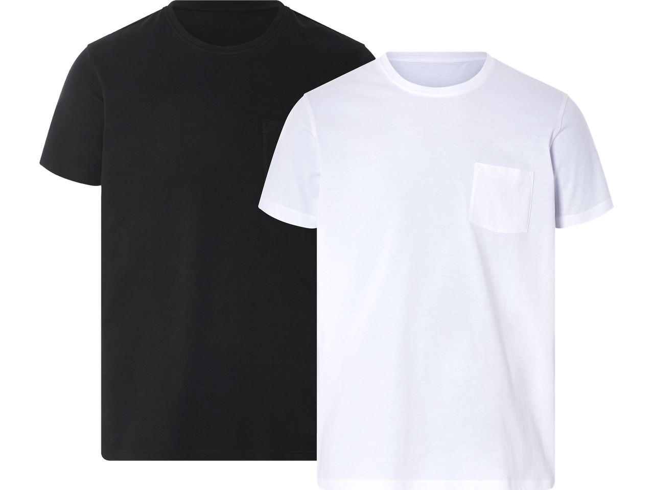 Två t-shirts, en svart och en vit med ficka.